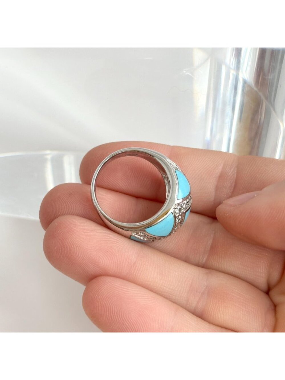 Sleeping Beauty Turquoise Geometric Sterling Silver 925 Vintage Ring - sz 7.75 - Picture 9 of 14